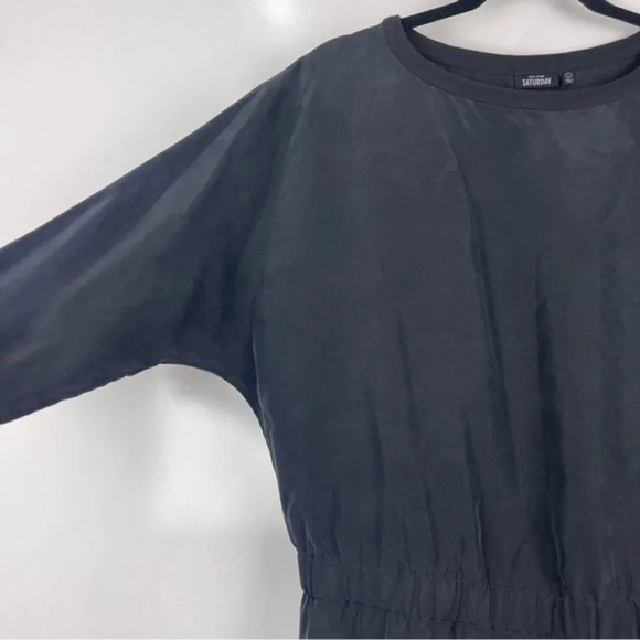 Kate Spade Saturday Ribbed Trim Dolman Mini Dress Silk Black Women's Size Large - Picture 3 of 6